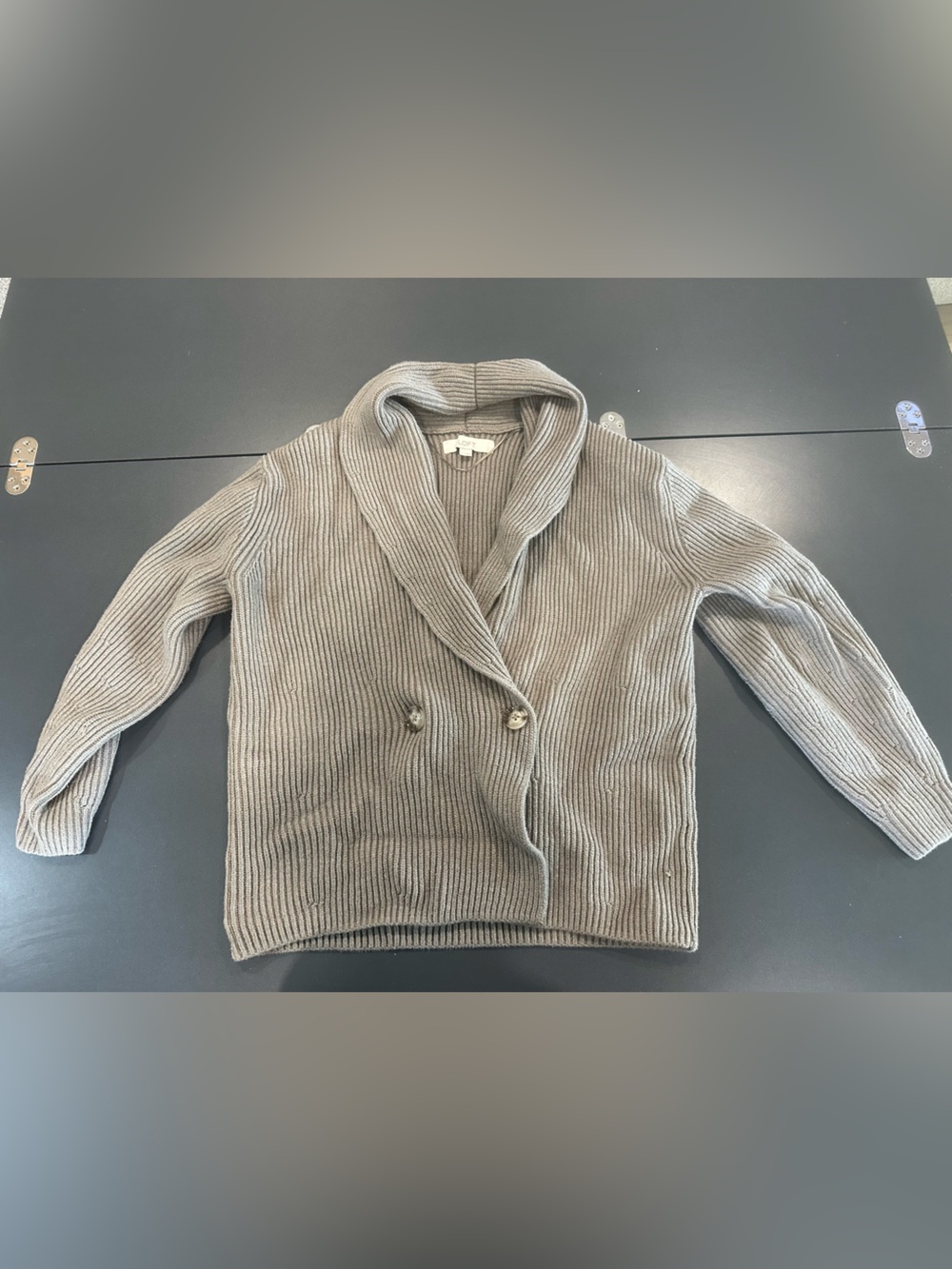 LOFT Ribbed Shawl Collar Cardigan — Heather Gray